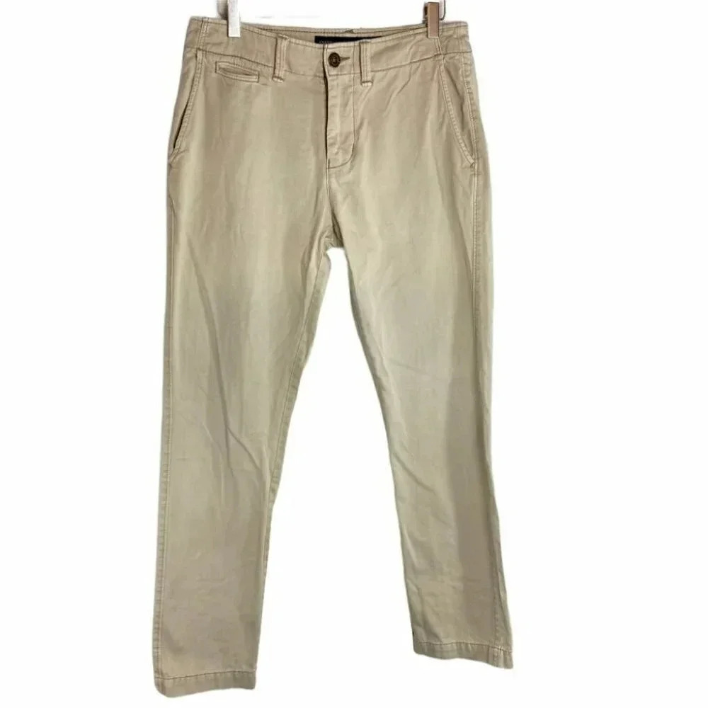 American Eagle Slim Chino Pants 30/32 Tan Khaki Cotton Flat Front Trousers